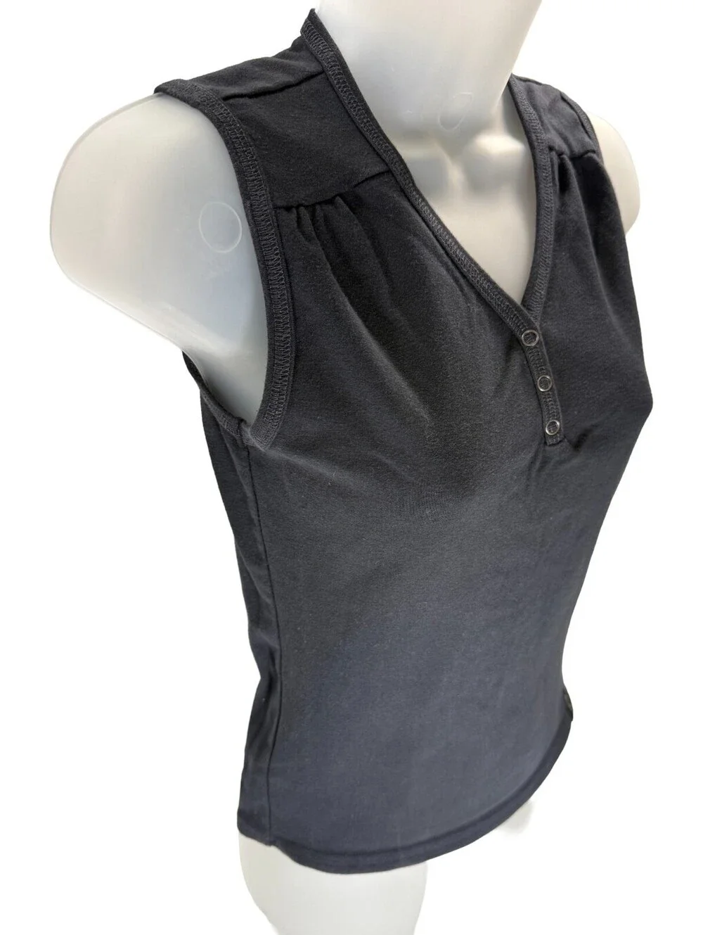 Columbia Womens Small Black Tank Top Shirt with 3 Snap Buttons V-Neck